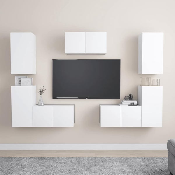 vidaXL TV-benksett 7 deler hvit konstruert tre
