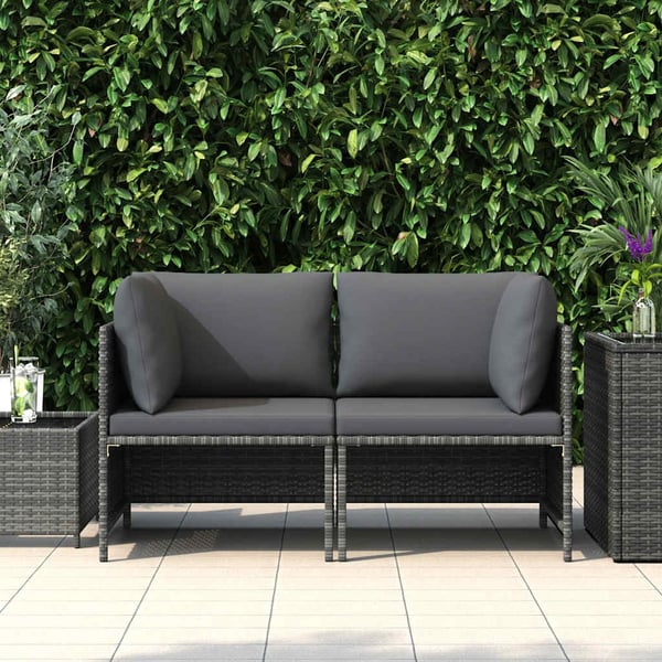 vidaXL 2-personers havesofa med hynder polyrattan grå