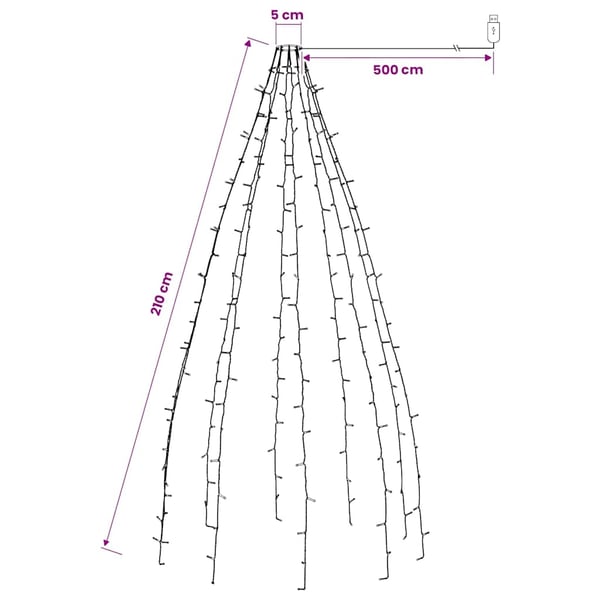 vidaXL Nettlys for juletre med 210 LED flerfarget 210 cm