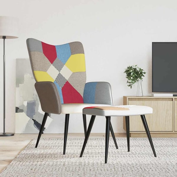 vidaXL lænestol med fodskammel stof patchwork