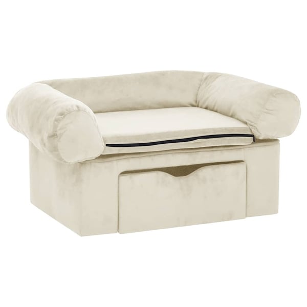 vidaXL hundesofa med skuffe 75x50x38 cm plys cremefarvet