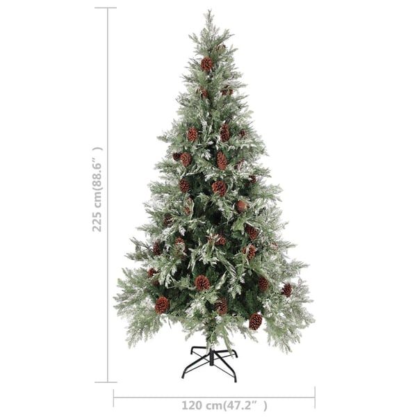 vidaXL juletræ med grankogler og lys PVC og PE 225 cm grøn og hvid