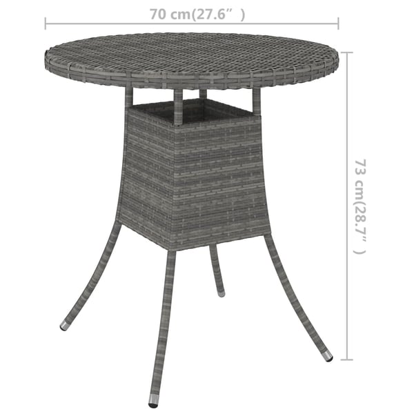 vidaXL Puutarhapöytä harmaa 70x70x73 cm polyrottinki