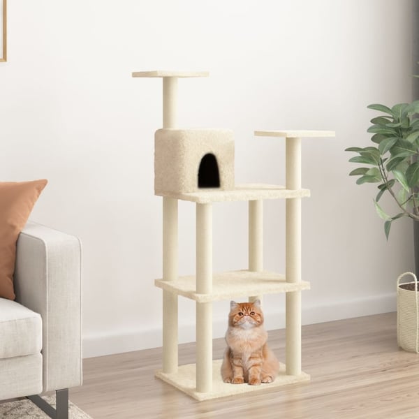 vidaXL Kattetre med klorestolper i sisal kremhvit 118,5 cm
