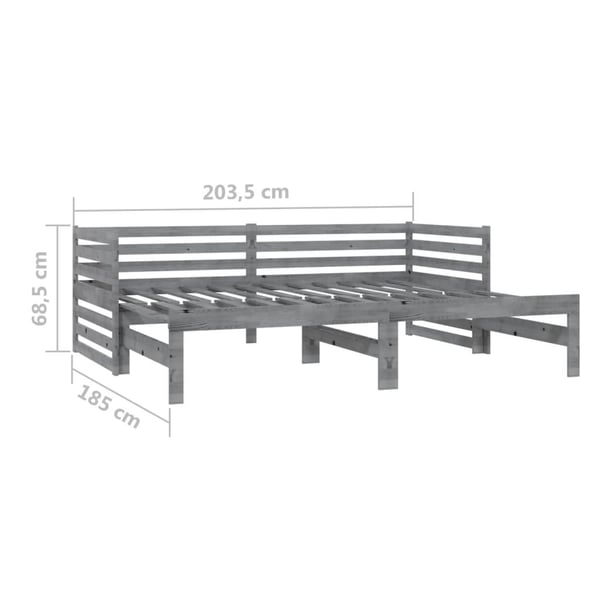 vidaXL Uttrekkbar dagseng grå heltre furu 2x(90x200) cm
