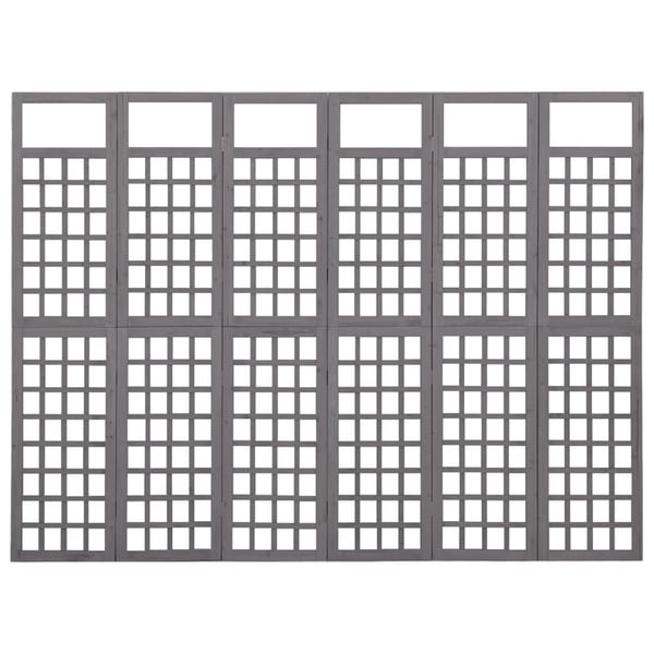 vidaXL 6-panels rumdeler/espalier 242,5x180 cm massivt grantræ grå