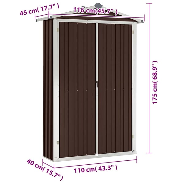 vidaXL haveskur 116x45x175 cm galvaniseret stål brun