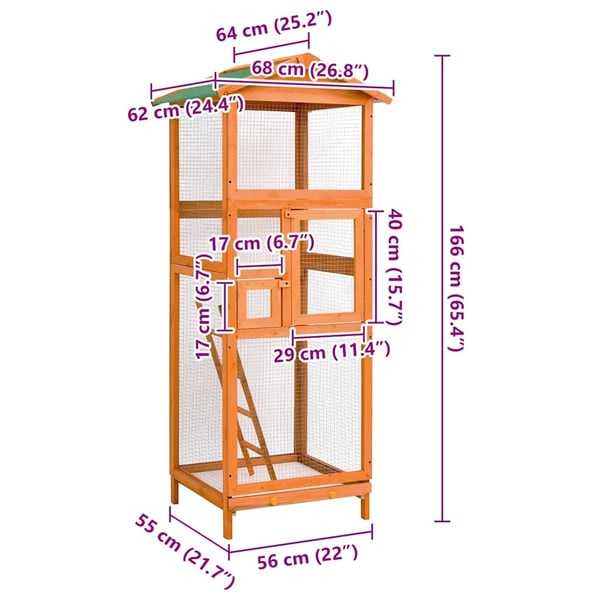 vidaXL Fuglebur 68x62x166 cm heltre gran