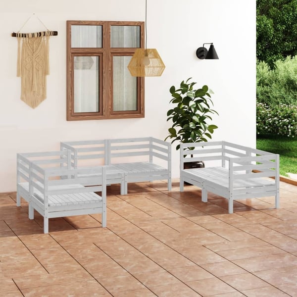 vidaXL Hagesofagruppe 6 deler hvit heltre furu