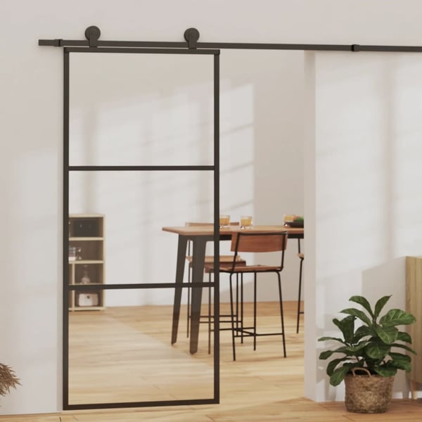 vidaXL skydedør 90x205 cm sikkerhedsglas og aluminium sort