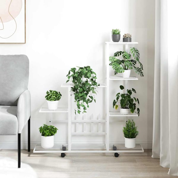 vidaXL Blomsterstativ med hjul 94,5x25x92,5 cm hvit metall