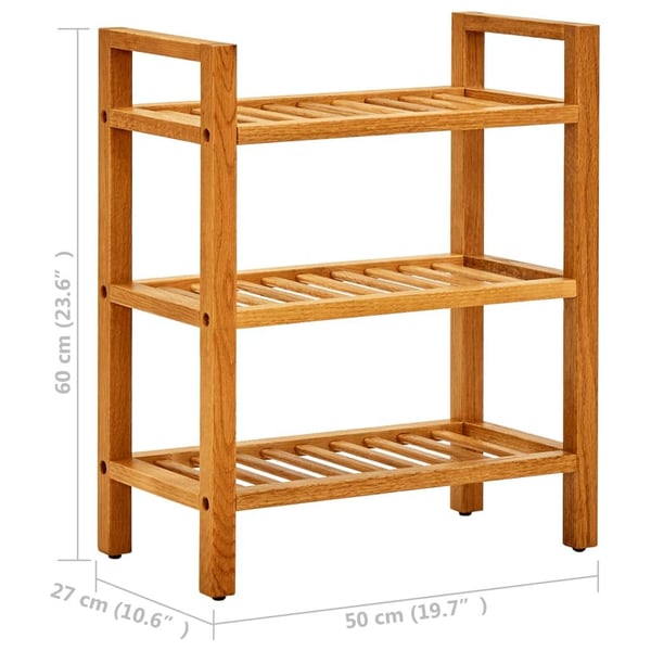 vidaXL Skostativ med 3 hyller 50x27x60 cm heltre eik