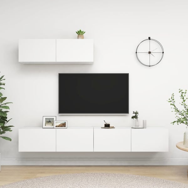 vidaXL TV-benksett 3 deler hvit konstruert tre
