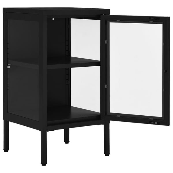 vidaXL skænk 38x35x70 cm stål og glas sort