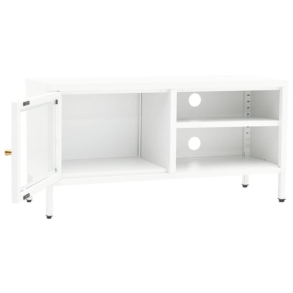 vidaXL TV-benk hvit 90x30x44 cm stål og glass