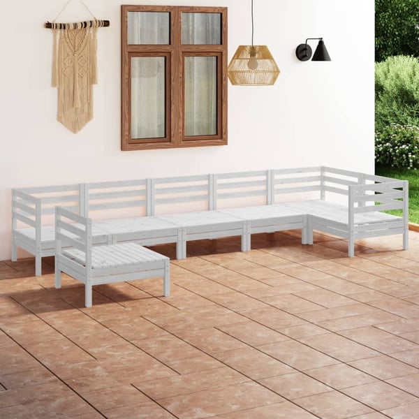 vidaXL Hagesofagruppe 7 deler hvit heltre furu
