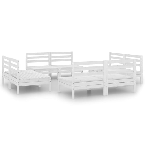 vidaXL Hagesofagruppe 8 deler hvit heltre furu