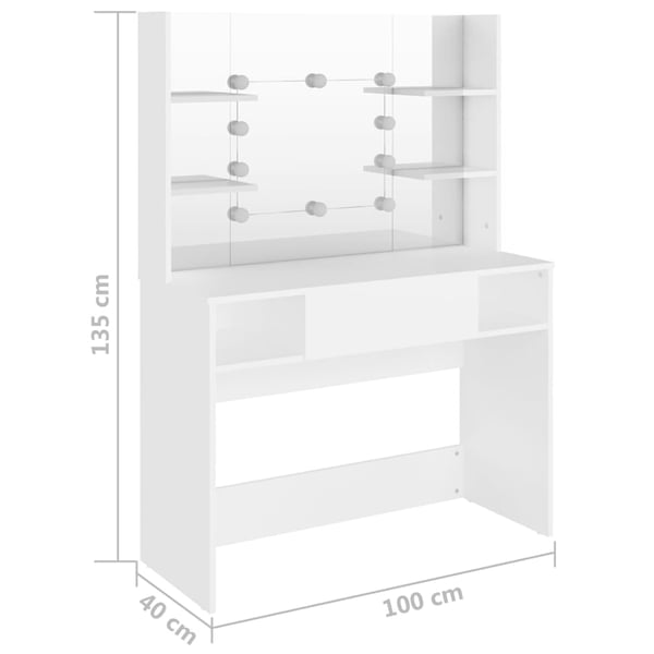 vidaXL Sminkebord med LED-lys 100x40x135 cm MDF hvit