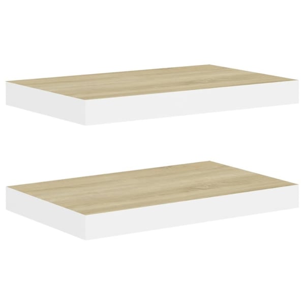 vidaXL Flytende vegghyller 2 stk eik og hvit 50x23x3,8 cm MDF