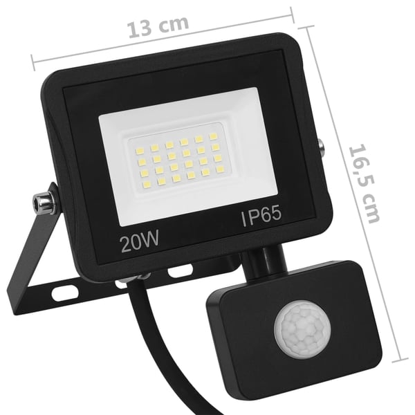 vidaXL LED-flomlys med sensor 20 W varmhvit