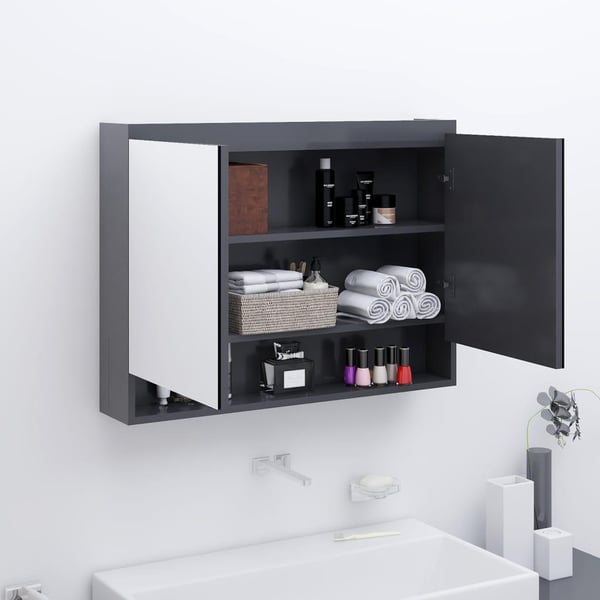 vidaXL badeværelsesskab med spejl 80x15x60 cm MDF grå