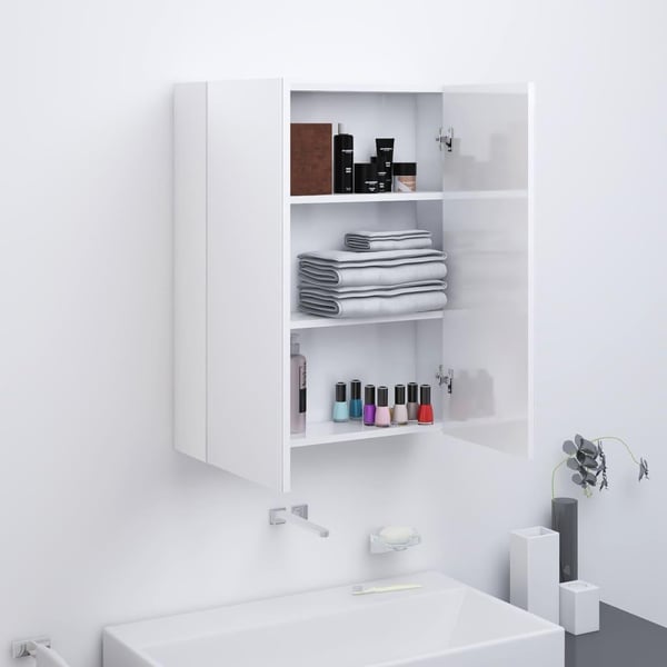 vidaXL Speilskap til bad 60x15x75 cm MDF skinnende hvit