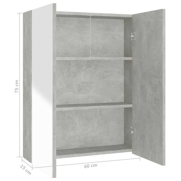 vidaXL badeværelsesskab med spejl 60x15x75 cm MDF betongrå