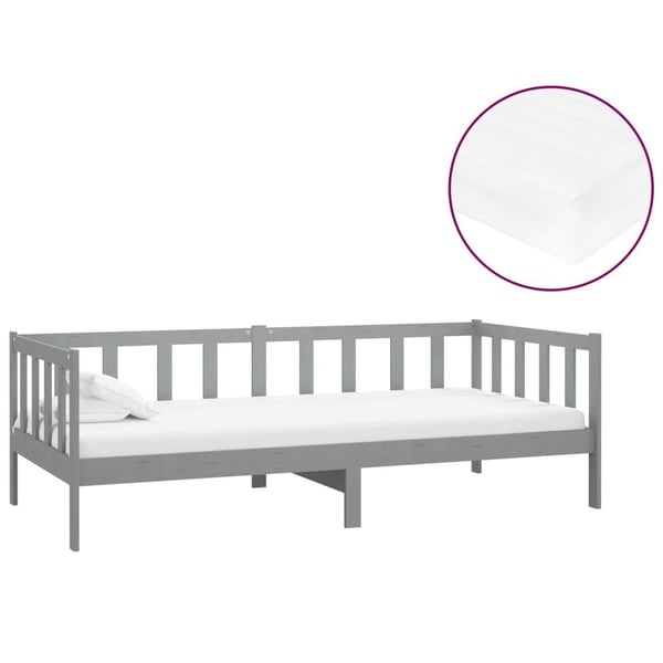 vidaXL daybed med madras 90x200 cm massivt fyrretræ grå