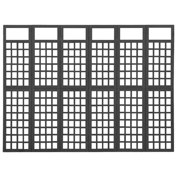 vidaXL Romdeler/espalier 6 paneler heltre svart 242,5x180 cm