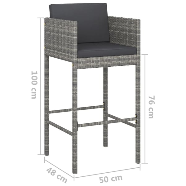 vidaXL barstole 2 stk. med hynder polyrattan grå