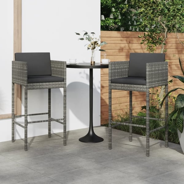 vidaXL barstole 2 stk. med hynder polyrattan grå
