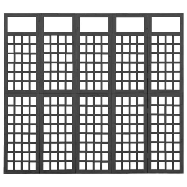vidaXL Romdeler/espalier 5 paneler heltre svart 201,5x180 cm