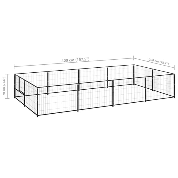 vidaXL hundeløbegård 8 m² stål sort