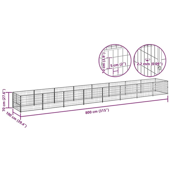 vidaXL Koiranhäkki musta 8 m² teräs