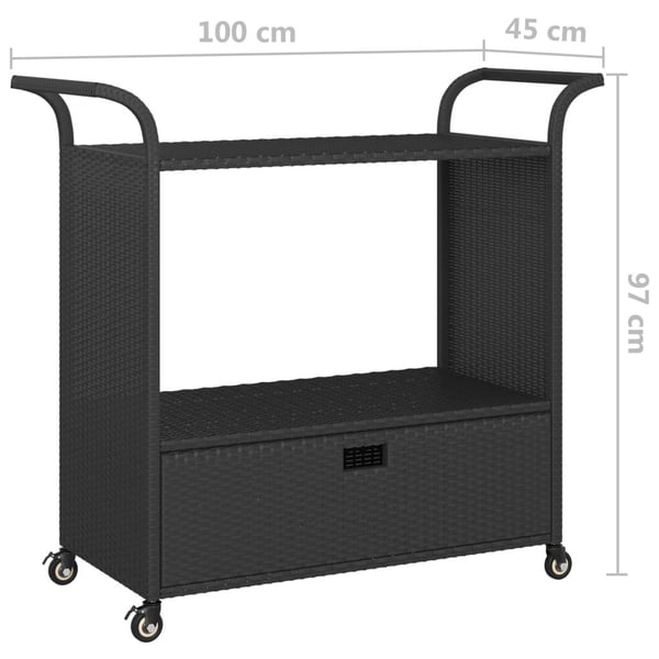 vidaXL Serveringsvogn med skuff svart 100x45x97 cm polyrotting