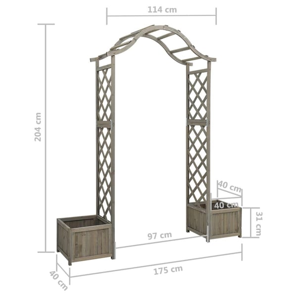 vidaXL Hagepergola med blomsterkasse grå heltre gran