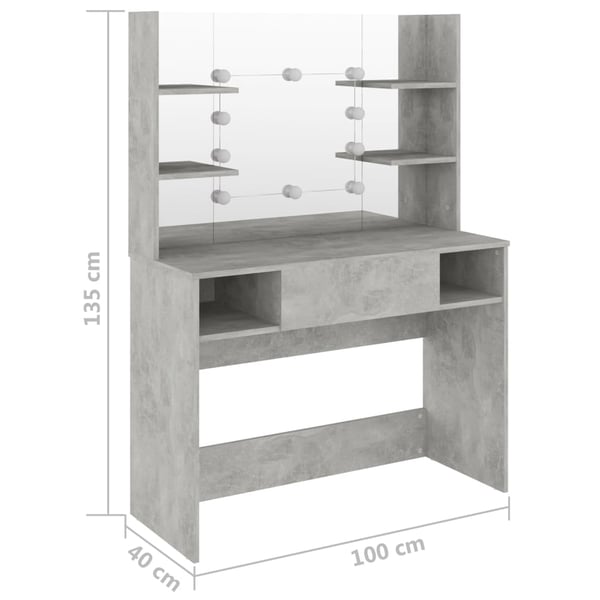 vidaXL Sminkebord med LED-lys 100x40x135 cm MDF betonggrå