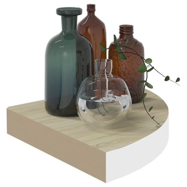 vidaXL hjørnehylde 25x25x3,8 cm MDF egetræsfarve og hvid