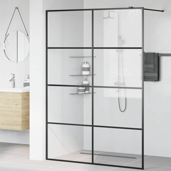vidaXL brusevæg med klart sikkerhedsglas 140x195 cm sort