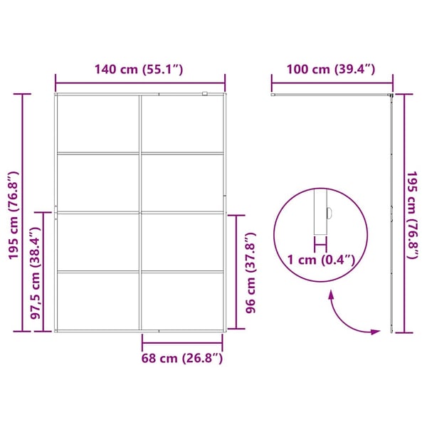 vidaXL brusevæg med klart sikkerhedsglas 140x195 cm sort