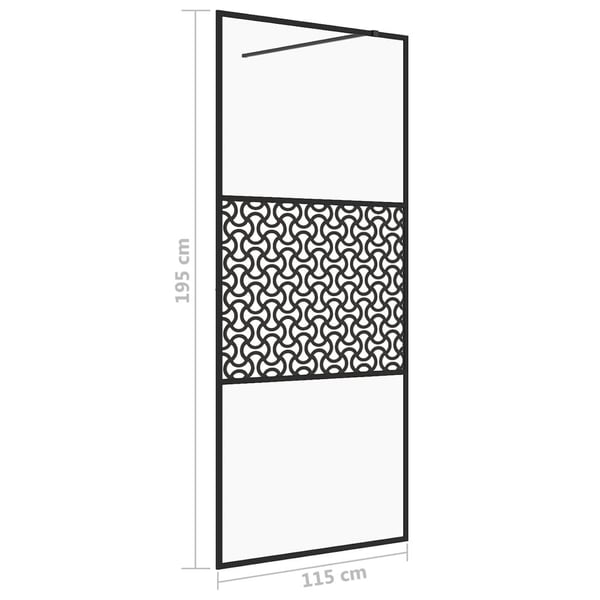 vidaXL brusevæg 115x195 cm klart sikkerhedsglas sort
