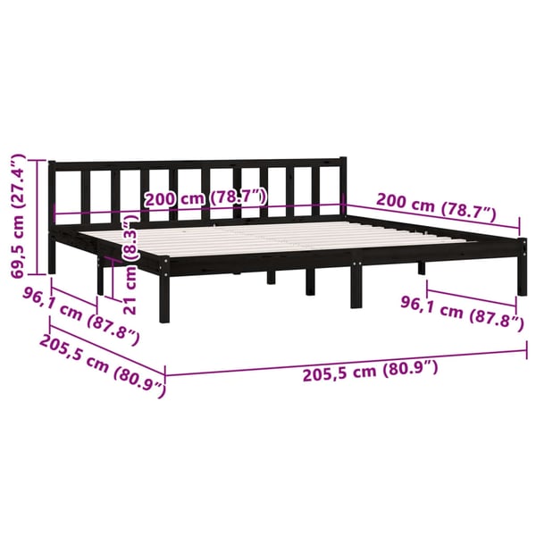 vidaXL Sengeramme svart heltre furu 200x200 cm