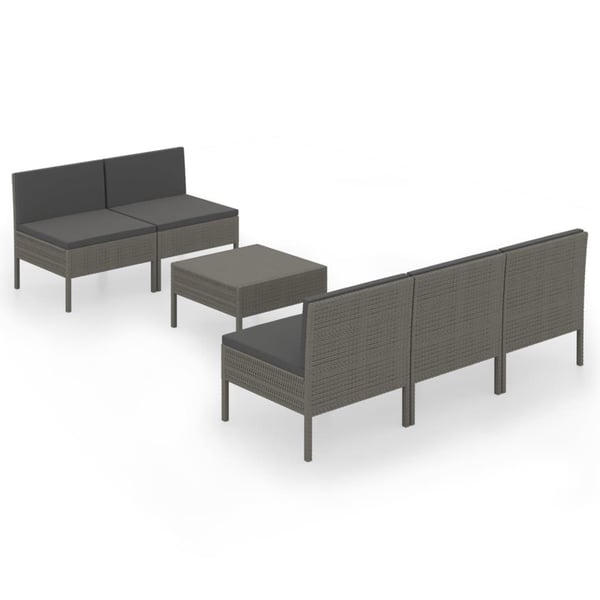 vidaXL loungesæt til haven 6 dele med hynder polyrattan sort