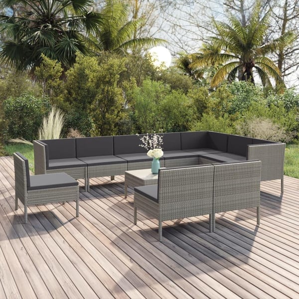 vidaXL loungesæt til haven 11 dele med hynder polyrattan grå