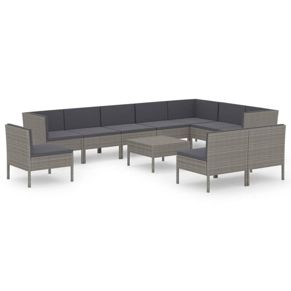 vidaXL loungesæt til haven 11 dele med hynder polyrattan grå