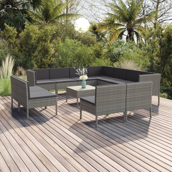 vidaXL loungesæt til haven 12 dele med hynder polyrattan grå