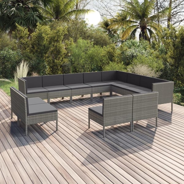vidaXL loungesæt til haven 12 dele med hynder polyrattan grå