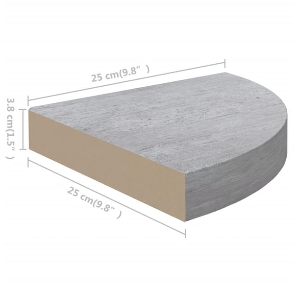vidaXL Hjørnehylle vegghengt betonggrå 25x25x3,8 cm MDF