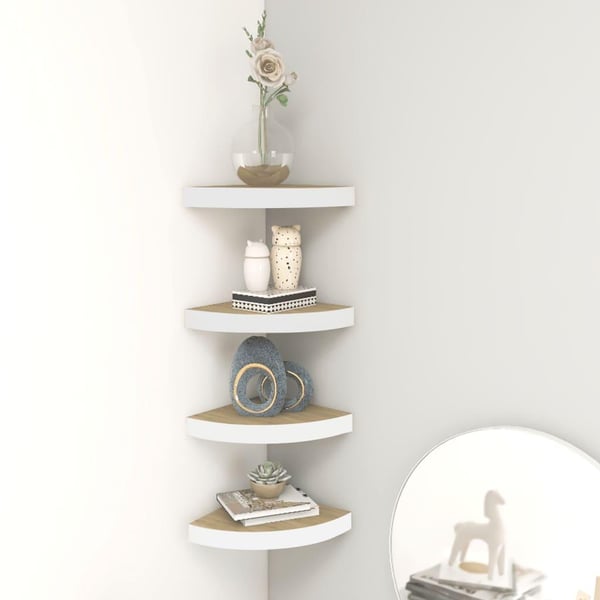vidaXL hjørnehylder 4 stk. 25x25x3,8 cm MDF egetræsfarvet og hvid