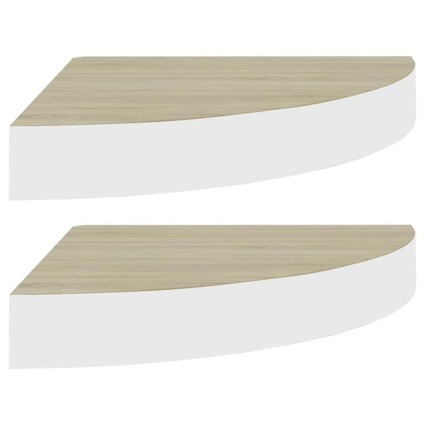vidaXL Hjørnehyller vegghengt 2 stk eik og hvit 35x35x3,8 cm MDF